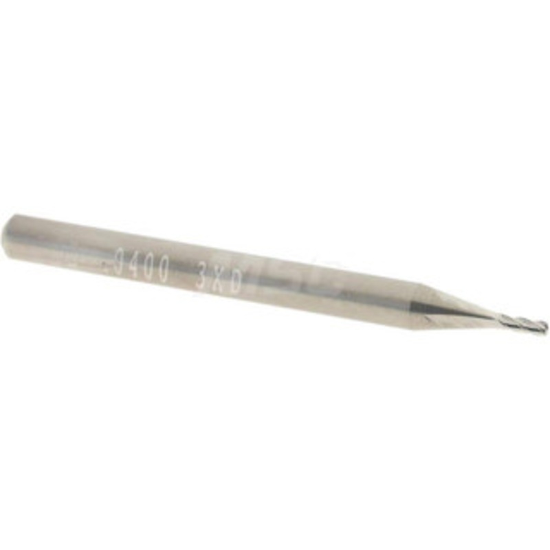Accupro 0.04 Diam 4 Flute Solid Carbide 0.01 Corner Radius End Mill Uncoated, 1-1/2 OAL, 0.12 LOC, 1/8 Shank Diam, 30 Helix, RH Cut, RH Flute, Centercutting 6503473 – 64542368