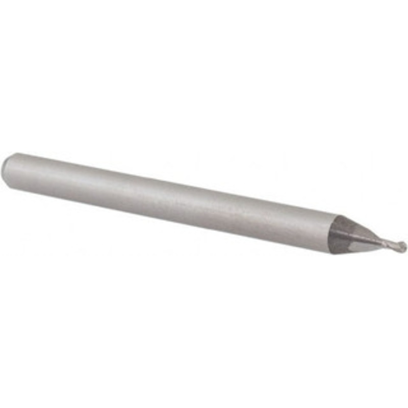Accupro 0.036 Diam, 0.054 LOC, 2 Flute Solid Carbide Ball End Mill Uncoated, Single End, 1-1/2 OAL, 1/8 Shank Diam, Spiral Flute 6500617 – 61724027
