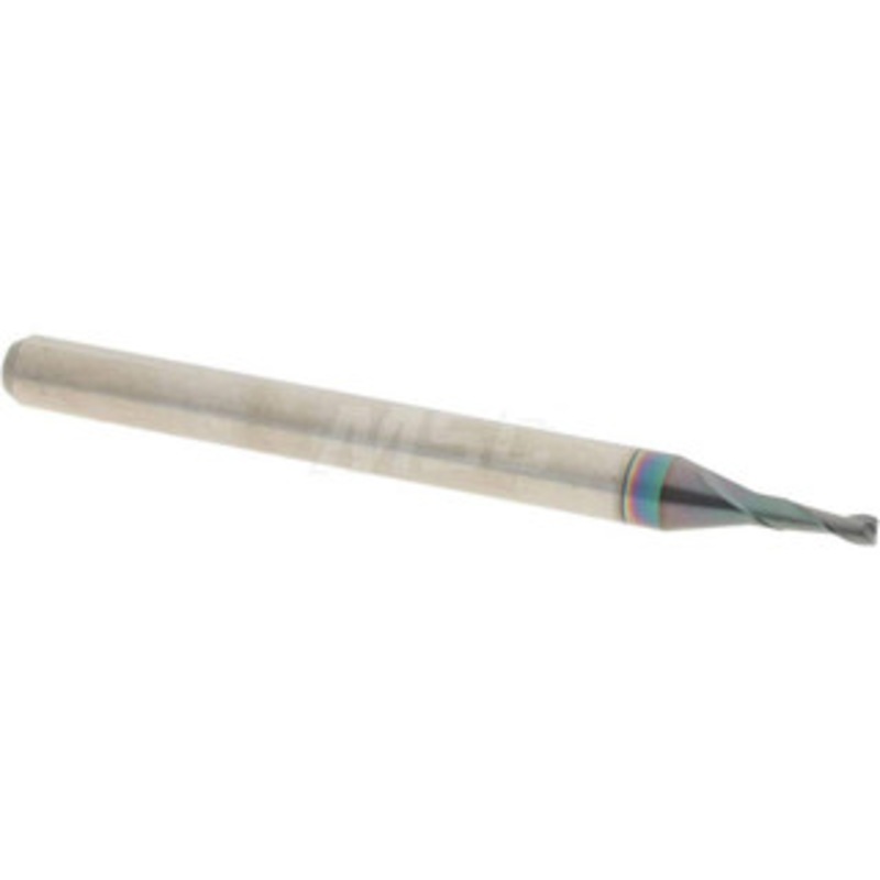 Accupro 0.05 Diam 2 Flute Solid Carbide 0.01 Corner Radius End Mill AlTiN Finish, 1-1/2 OAL, 0.15 LOC, 1/8 Shank Diam, 30 Helix, RH Cut, RH Flute, Centercutting 6503943 – 64542715