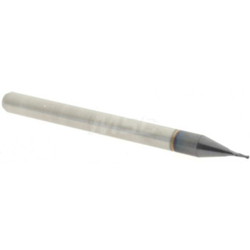 Accupro 0.021 Diam, 1/16 LOC, 2 Flute Solid Carbide Ball End Mill AlTiN Finish, Single End, 1-1/2 OAL, 1/8 Shank Diam, Spiral Flute 6500440 – 52441474