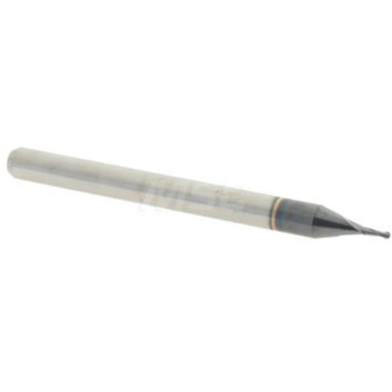 Accupro 0.027 Diam, 0.081 LOC, 2 Flute Solid Carbide Ball End Mill AlTiN Finish, Single End, 1-1/2 OAL, 1/8 Shank Diam, Spiral Flute 6500453 – 52441532