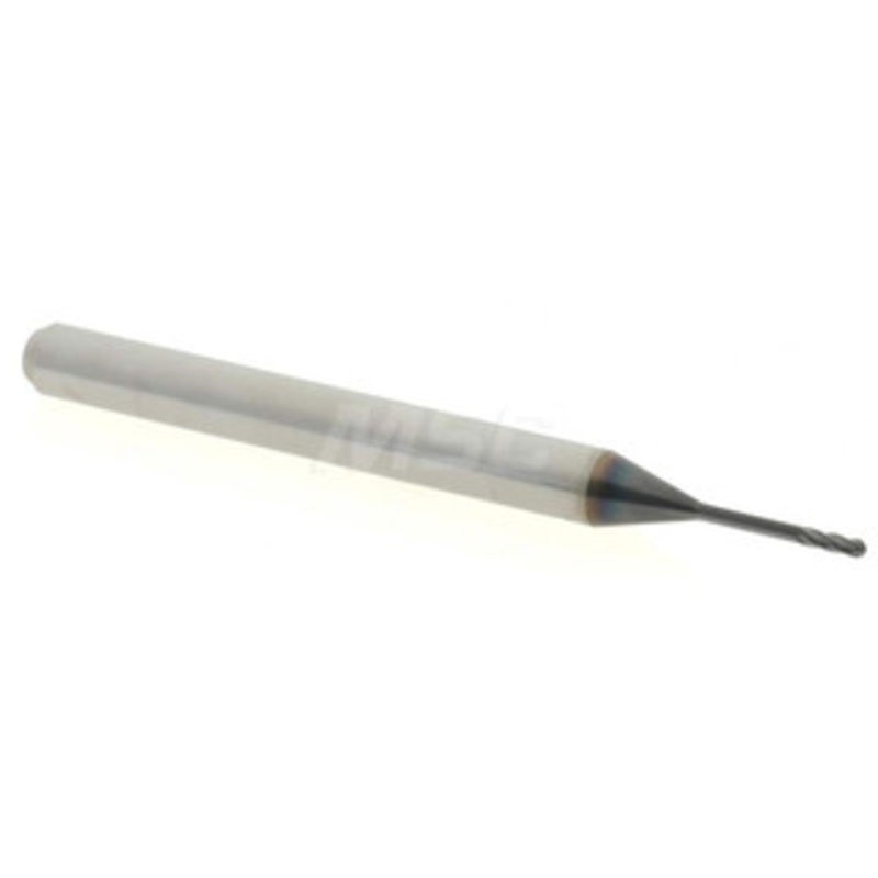 Accupro 0.03 Diam, 0.09 LOC, 4 Flute Solid Carbide Ball End Mill AlTiN Finish, Single End, 1-1/2 OAL, 1/8 Shank Diam, Spiral Flute 6502685 – 64535602