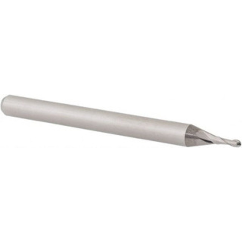 Accupro 0.041 Diam, 0.123 LOC, 2 Flute Solid Carbide Ball End Mill Uncoated, Single End, 1-1/2 OAL, 1/8 Shank Diam, Spiral Flute 6500482 – 61724472