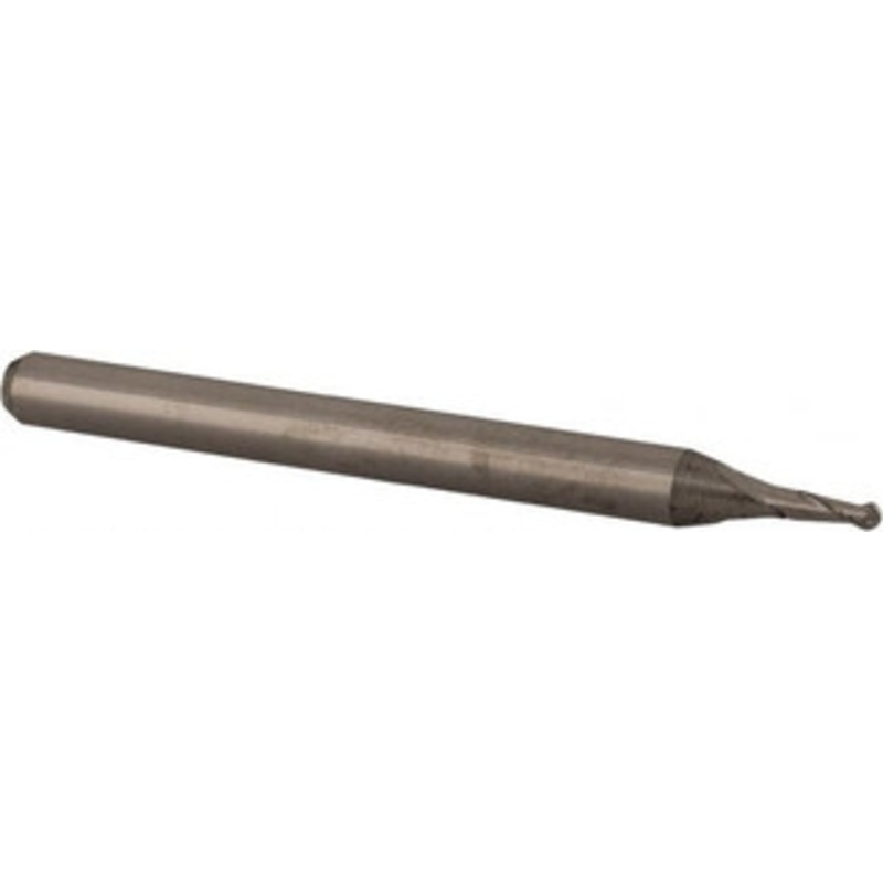 Accupro 0.04 Diam, 0.12 LOC, 2 Flute Solid Carbide Ball End Mill Uncoated, Single End, 1-1/2 OAL, 1/8 Shank Diam, Spiral Flute 6500480 – 52441300