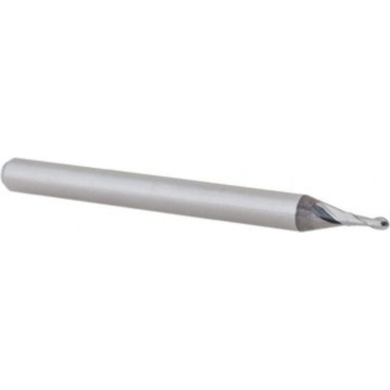Accupro 0.043 Diam, 0.129 LOC, 2 Flute Solid Carbide Ball End Mill Uncoated, Single End, 1-1/2 OAL, 1/8 Shank Diam, Spiral Flute 6500484 – 61724456
