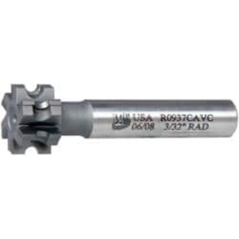 Whitney Tool 3/32 Radius, 7/8 Cut Diam, 3/16 Circle Diam, 1/2 Cut Width, 1/2 Shank, Concave Radius Cutter Carbide-Tipped, Uncoated, 3 OAL, 6 Teeth, Profile Ground, Weldon Flat 30292 – 01232834