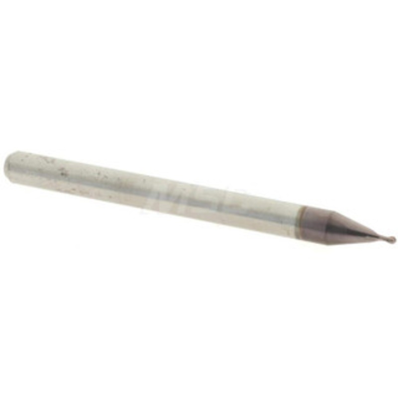 Accupro 0.027 Diam, 0.04 LOC, 2 Flute Solid Carbide Ball End Mill AlTiN Finish, Single End, 1-1/2 OAL, 1/8 Shank Diam, Spiral Flute 6500595 – 52441821