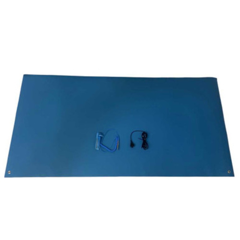 2 x 4 foot ESD Mat 2mm/0.079 thick, Light Blue, 2 buttons, wrist strap, ground cord