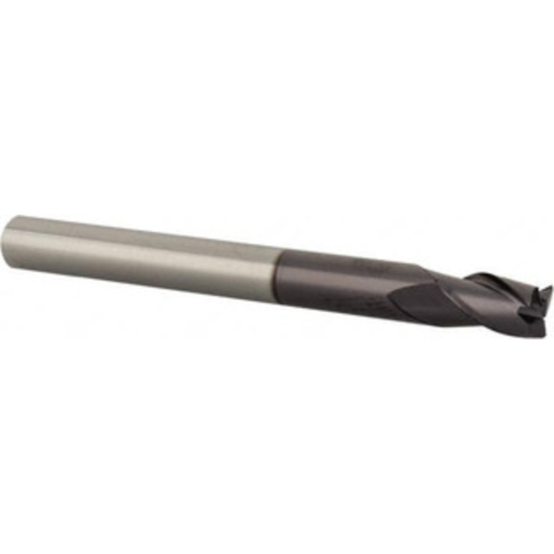 YG-1 3/16 Diam 3 Flute Solid Carbide 0.008 to 0.010 Corner Radius End Mill TiAlN Finish, 2 OAL, 5/16 LOC, 3/16 Shank Diam, 35 Helix, RH Cut, RH Flute 57565TF – 45402245